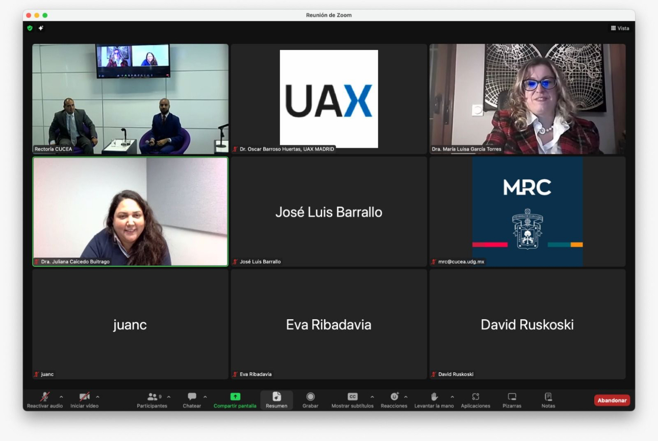 Panel virtual vía Zoom con UAX Madrid, Dra. Caicedo, Dra. García Torres y Rectoría CUCEA